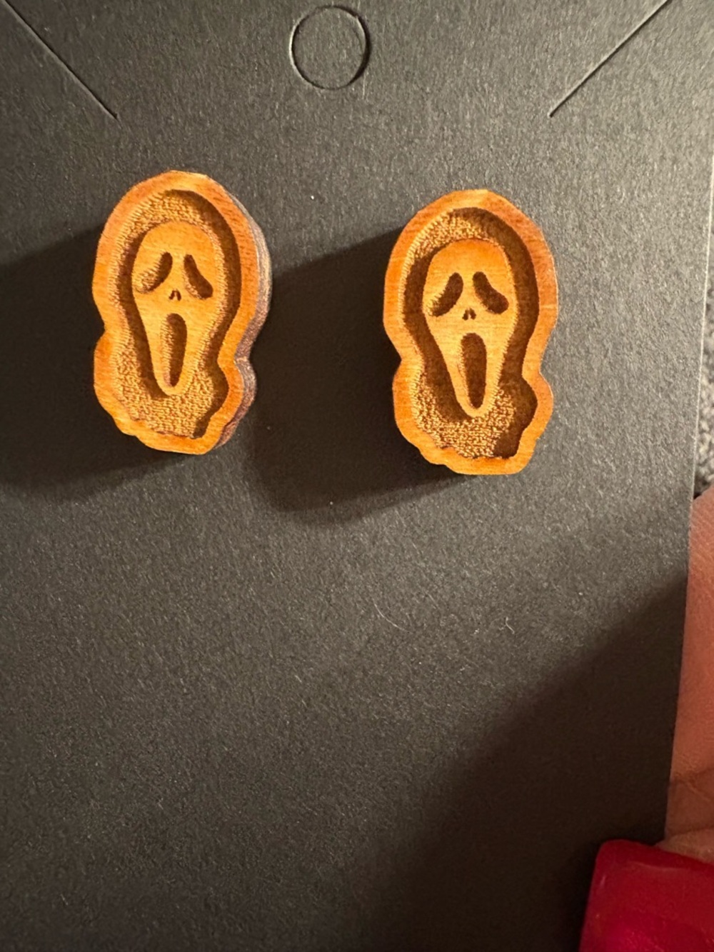 Ghost Face wooden Halloween Earrings. Brand New